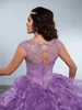 2018 Purple Rhinestones Quinceanera Elbiseler Bling Mücevher Neck Tatlı 16 Maskerad Balo Gowns Organza Lavanta Kristal Debutante Raga8720252