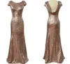 Sequined Real Images Mermaid Bridesmaid Dresses Backless Kortärmad Golvlängd Bröllopsfestklänning Plagg Maid of Honor Party Gowns