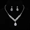 Simple Crystal Bridal Sieraden Sets Zilveren Kleur Strass Water Drop Oorbellen Ketting Sets voor Dames Bruiloft Sieraden