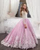 Resmi Tül Dantel Uzun Kollu Özel Sevimli Küçük Çiçek Kız Elbise Balo Kat Uzunluk Küçük Çocuklar Parti Doğum Günü Elbise 01