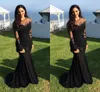 Вечерние платья 2018 Sexy Arabic Jewel Neck Illusion Lace Appliques Crystal Beaded Black Mermaid Long Sleeves Formal Party Dress Prom Gowns