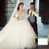 Ball Gown Wedding Dresses Puffy Ballgown Wedding Dress Beads Stones Embellished Top Off the Shoulder Arabic Bridal Gowns Corset