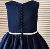 Lovely Navy Blue Satin Applique TeaLength Girl039s Pageant Dresses Flower Girl Dresses Princess Party Dresses Custom Made 2145653210