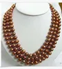 Details over Good 3 Rows Chocolade Bruine Shell Pearl Sluiting Ketting 17-19 "