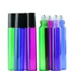 Nieuwste goedkoopste 10 ml Kleurrijke glazen rollerflessen in de markt !!! Purple Green Red Blue 10ml roestvrij stalen bal parfumflessen Gratis DHL
