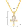 Egipski Ankh Key of Life Bling Rhinestone Cross Wisiorek Z Czerwonym Ruby Wisiorek Naszyjnik Zestaw Mężczyzn Hip Hop Biżuteria