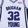 Vintage Mens Brigham Young Cougars Jimmer Fredette Koleji Basketbol Formaları Donanma # 32 Shanghai Üniversitesi Dikişli Jersey S-XXL