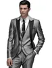 Bruidegom Tuxedos GroomsMen One Button Silver Gray Peak Revers Beste Man Pak Bruiloft Heren Blazer Pakken Custom Made (jas + Broek + Vest + Tie) K185