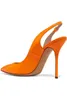 Zandina nouveauté femmes à la main en cuir verni chaussures Slingback pointu haut talon mode fête bal pompes Orange