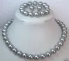 Set di collana di perle / orecchino da 10mm grigio del sud