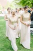 New Fashion Gold Lace Top Beige Chiffon Bridesmaid Dresses Long 2017 Short Sleeve Zipper Back Floor Length Maid Of Honor Gown EN71113