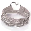 Tressé Corde Double Bracelet En Cuir Avec Cristal Et Coeur Charme Réglable Wrap Bracelet Bijoux De Mode pour Femmes