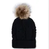 Chaud femmes hiver chaud tricoté à la main fausse fourrure pompons bonnet chapeau haute qualité chaud laine tricoté bonnet Skully laine chapeau bonnets