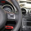 Чехол для Audi TT рулевое колесо охватывает натуральная кожа DIY ручной стежка рулевого крышки черная кожа стайлинга автомобилей