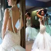 Sexy Illusion Back Lace Mermaid Wedding Dresses 2016 Beading Tulle Ruched Long Bridal Gowns Custom Made China EN8155