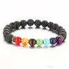 Charm Bracelets Top Plaza Men Women Colorful Lava Rock Beads Chakra Bracelet Black Healing Energy Stone Gemstone Bracelet