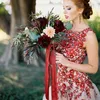 Kleider Designer Red Petal Powers Applizes Garten Brautkleider Eine Linie Juwel Hals Sexy Rückenless Boho Brautkleider Vestidos