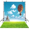 Colorful Air Balloon Backdrop Children Photo Background White Cloud Blue Sky Green Grassland Scenic Castle Photography Backdrops Vinyl