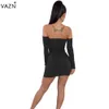 Vazn 2017 Hot Sale Exotisk Designer Bandage Dress Full Sleeve Off The Shoulder Bodycon Dress Sexig Stropless Mini Club Dress JZ101 Q1118