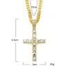 Bling Rhinestone Cross Pendant With Red Ruby Bouble Pendants Necklaces Set With 3mm&5mm Cuban Link Chain Necklace