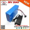 充電式36V電動自転車電池20Ahリチウム電池パック42V 1000W、30A BMS 2A充電器送料無料