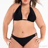 Women Plus Size Bikini Swimwear Summer Vintage Sexy Lady Large Size Two-Piece Swimsuits Black