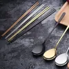 Whole 1 Pair High Quality 304 Stainless Steel Titanium Plating Gold Solid Flat Chopsticks Chinese Chop Sticks Portable Tablew2129208