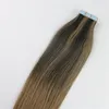 100 gramów 40szt Taśma w ludzkich włosów rozszerzeniach BALAYAGE Ombre Kolor Brązowy Brazilian Virgin Hair Seamless PU skóry wątkową