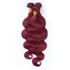 Перуанский бордовый человеческих волос Объемная волна Волнистые # 99J Burgundy Red Virgin Remy человеческих волос Плетение Связки 3шт Лот Двойные Утки