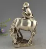 Folk Chinois Argent Fengshui Zodiac Année Singe Tour Cheval Statua Scultura