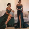 2019 Abendkleider A-Line Hunter Green Green High Split Cutout Side Sace Spitze Sex sexy Off Schulter heiße formale Partykleid-Abschlussballkleider