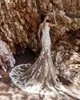 Szampan nad spódnicami Suknie ślubne syreny Tiulle Zobacz przez vintage koronkowe aplikacje do odłączonego pociągu boho ślubne suknie ślubne plus size