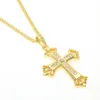 Bling Bling imité diamant pendentif croix collier or jaune plaqué collier pour hommes de haute qualité pendentif exquis en gros