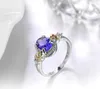 High quality Wholesale Luxury Jewelry 18k white Gold Filled Colorful Sapphire Emerald Aquamarine Gemstones Women Wedding Band Ring Gift