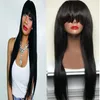 Peruca reta de seda peruca de cabelo humano de simulação de seda em linha reta natural peruca com franja para as mulheres negras em estoque