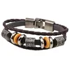 Mulheres Meninas Pulseira Masculina Do Punk Contas De Couro Encantos Pulseira Hip-hop Multilayer Trançado Envoltório Pulseira de Tecido Pulseira Para Homens Jóias Casuais