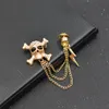 Wholesale- Skeleton & Charm Tassel Brooches Shirt Suit Collar Three Layer Chain Skull Punk Gothic Pins Jewelry For Men's Gift