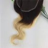 4x4 Koronki Zamknięcie Ombre Blonde 1B 613 Dwa Tone Human Hair Brazylijski Dziewiczy Włosy Proste Body Wave Bleached Węzły Bezpłatna część Szwajcarska Koronka