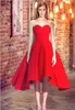 Neueste 2017 Red Satin Schatz Short Prom Dresses A-Linie Günstige Lace Up Zurück Tee Länge Party Abendkleider nach Maß China EN12164