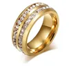 Fashion 18K oro argento placcato in acciaio inox Due file anelli di cristallo austriaco per uomo donne amanti degli anelli dita uomini anello gioielli da sposa