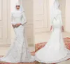 2017 robes de mariée musulmanes blanches décolleté haut manches longues robes de mariée avec appliques perlées style sirène sur mesure mariage G2164
