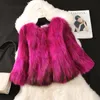 New Winter fashion women's full pelt real natural raccoon fur long sleeve gradient color short coat parka casacos S-3XL