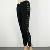 Dżinsy hurtowe 2017 Nowy moda biodro fop dla kobiet po stronie koronki ołówek czarne ciasne spodnie seksowne bandaż spodnie chude dżinsy szczupłe pock