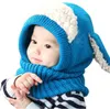 Cute Baby Rabbit Ears Knitted Hat Infant Toddler Winter Warm Hat Beanies Cap with Hooded Scarf Earflap baby Kid Hat