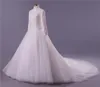 Novo pescoço alto mangas compridas vestidos de casamento muçulmanos fotos de bola vestido de bola princesa luxo pérolas laço tulle dubai vestido de noiva feito sob encomenda