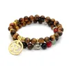 5 Set Partihandel 8mm Tiger Eye Beaded Smycken Gratis Frakt Yoga Gold Om Silver Buddha Bästa Mäns Armband