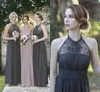 Dark Gray Chiffon Long Bridesmaid Dresses Beach Garden Romantic Lace Wedding Guest Dresses Halter Maid Of Honor Gowns A-Line Custom Made