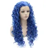 Długa kręcona niebieska syntetyczna koronka front Cosplay Party Wig