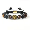 Potężna Biżuteria Przyjaźń Hurtownie Black CZ okrągłe New Skull z 10mm Lawa Bronzite Tiger Eye Kamienne Koraliki Makrame Bransoletka dla mężczyzn