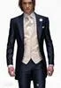 2015 Мужские Свадебные Костюмы ВМС Blue Groom Tuxedos Свадебные смокинги Жених Узок Костюм Куртка + Брюки + Галстук + Жилет Лучшие Мужские Костюм